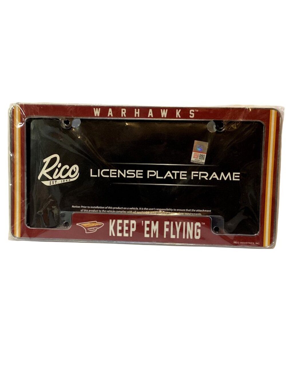 Warhawks ULM "Keep 'Em Flying" Rico Metal Maroon/Gold License Plate Frame NEW